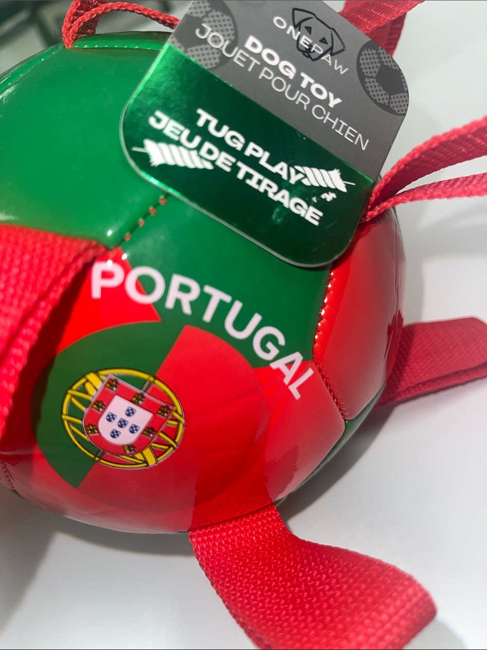 Portugal Tug Play Dog Toy - Red & Green Football